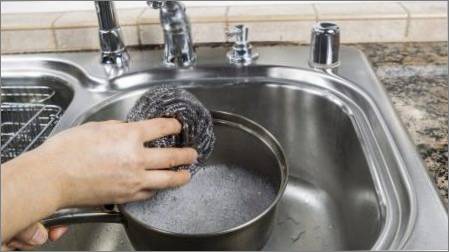 Metāla sūklis trauku mazgāšanai: plusi un mīnusi, pieteikuma